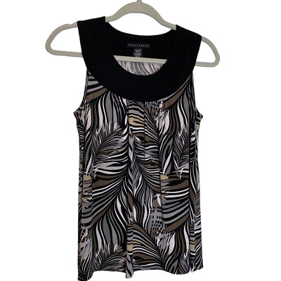 Apostrophe Blouse Womens Small Black Brown Tank Style Lightweight Pullover