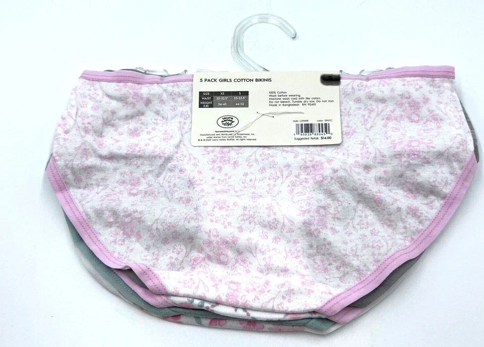 Laura Ashley Girls 5 Pack Cotton Bikini Panties Size XS Solids Florals - Image 3 of 4