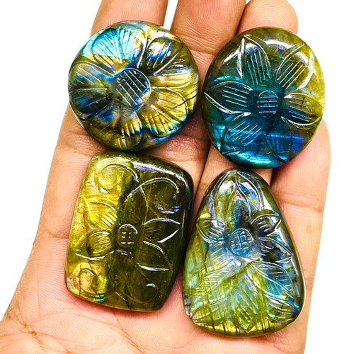 4 Pcs Natural Labradorite 30.5-39.5mm Huge Pendant Size Carved Loose Gemstones - Picture 5 of 10