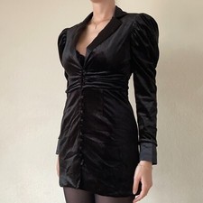 Nasty Gal black mini dress velvet blazer button long sleeve whimsigoth 0 small
