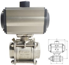 NPT 2inch 3 Piece Pneumatic Actuated Ball Valve Double Acting Globe Threaded SS