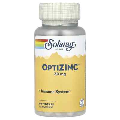 Solaray OptiZinc 30mg Chelat-Zink-Ergänzung mit B6 & Methionin 60 pflanzliche Kapseln