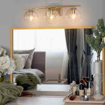 Uolfin Modern Gold Bathroom Vanity Light, 3-Light Farmhouse Brass Wall Sconce