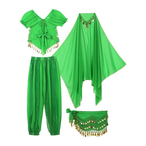 Womens Arabian Belly Dance Costume Crop Top Pants Hip Scarf Head Scarf Outfits - Picture 31 of 74