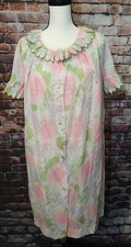 VINTAGE KOMAR NIGHTGOWN HOUSECOAT SET HOUSE DRESS FLORAL RUFFLE MULTICOLOR szS