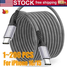 60W USB C to C Cable Fast Charge PD Nylon Cord 3/6/10FT for iPhone16 Samsung lot