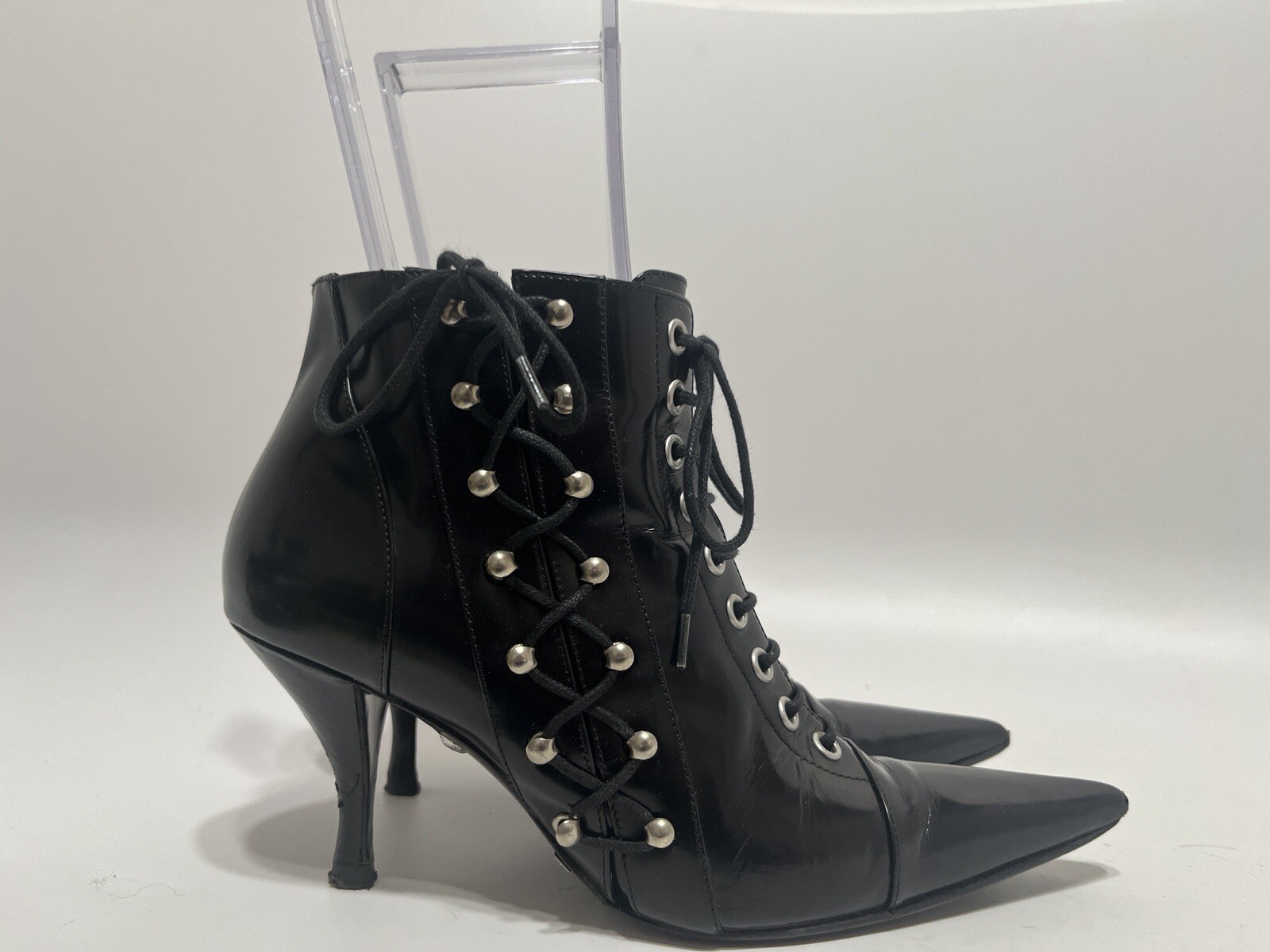 Vtg DOLCE & GABBANA EARLY 00s GLOSSY LEATHER LACE UP BOOTS 36.5 image 4