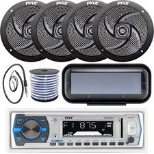 Pyle Single DIN MP3 Bluetooth Marine Receiver, 4x 6'' 240W Speakers  Wire