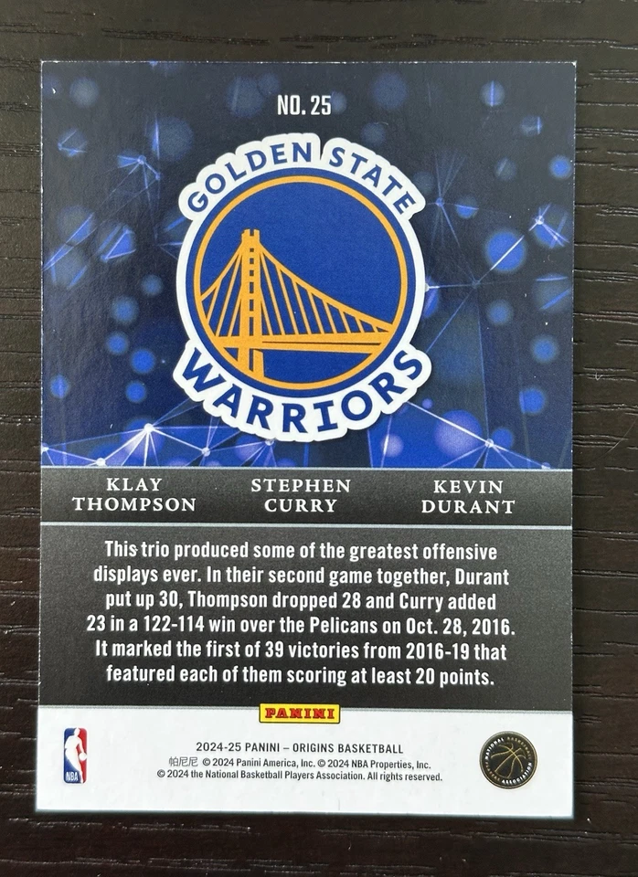 2024-25 Panini Origins Nucleus #25 Golden State Warriors Curry Durant Thompson - Image 2 of 2