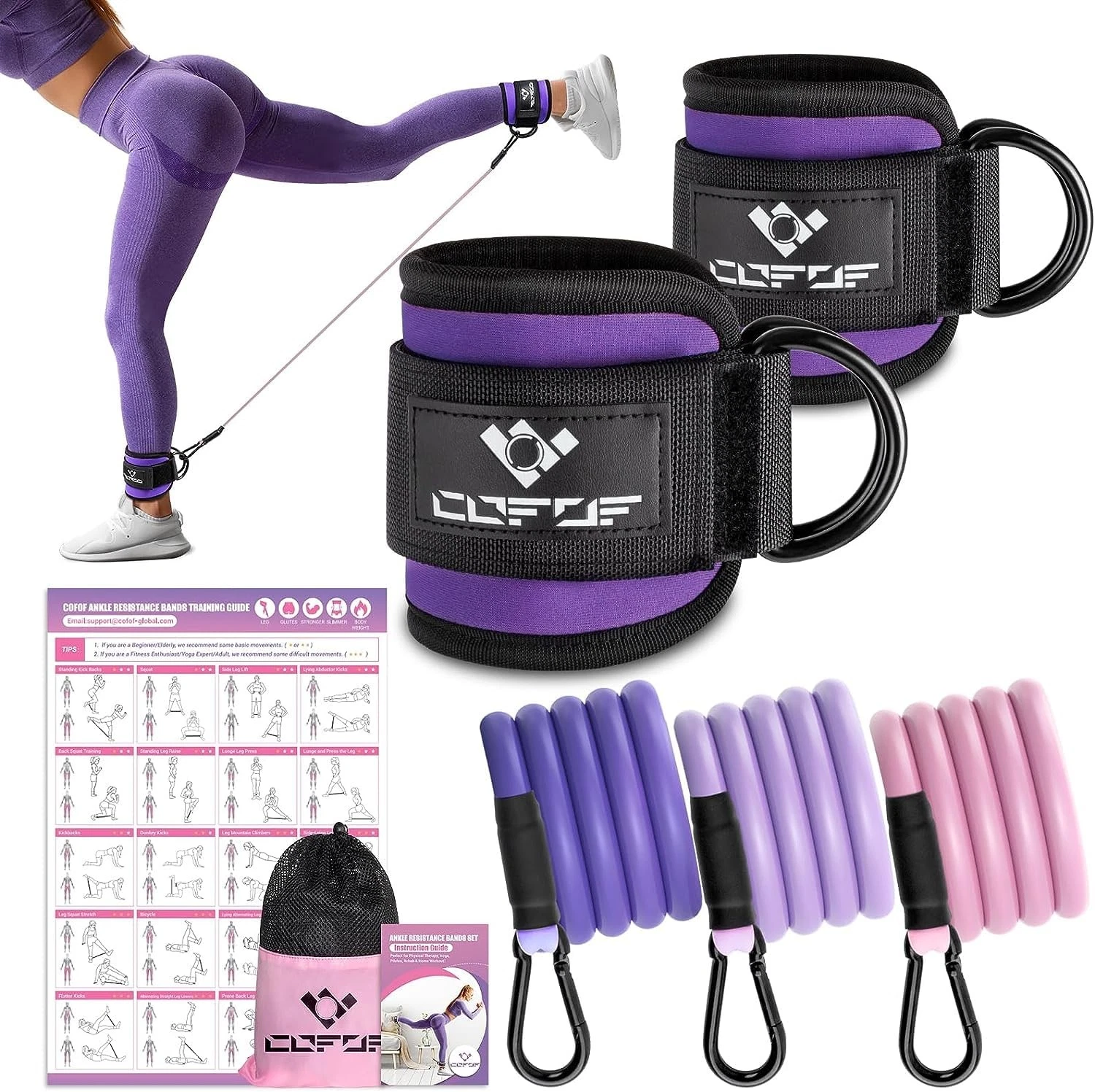Ankle Resistance Bands for Leg and Glute Workouts with Training Poster