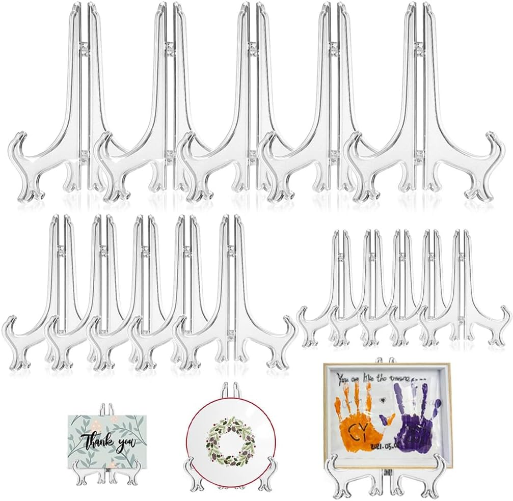 15Pack Clear Plastic Easels or Stand / Plate Holders to Display Pictures or Othe