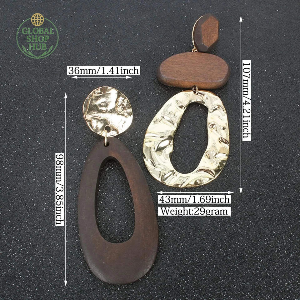 Pendientes colgantes étnicos únicos hechos a mano bohemios enormes vintage de madera natural  Foto 3 de 4