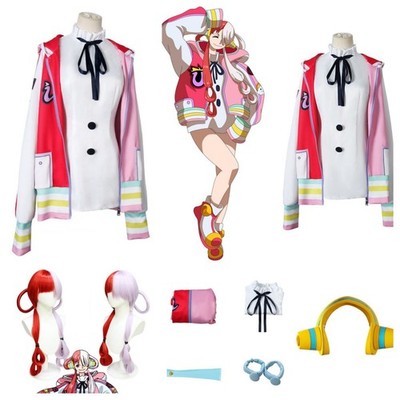 Anime One Piece UTA Cosplay Costume Halloween Dress Coat /Wig/earphones sets
