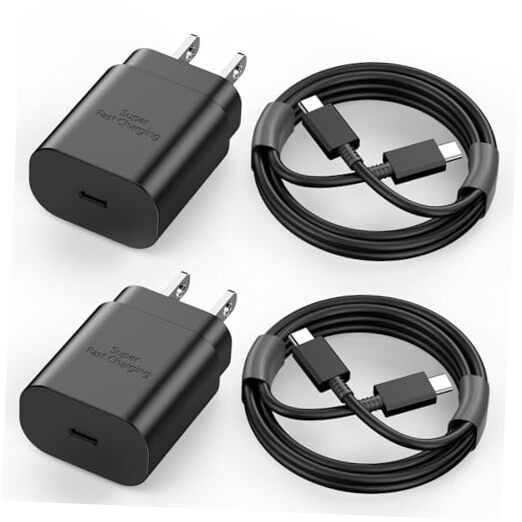 25W Fast Charging Type C Wall Charger 2 Pack with 6FT Cable Black