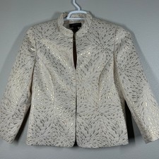 Josephine Jacket Womens 6 Ivory Gold Brocade Hook Close Dressy Evening Coat