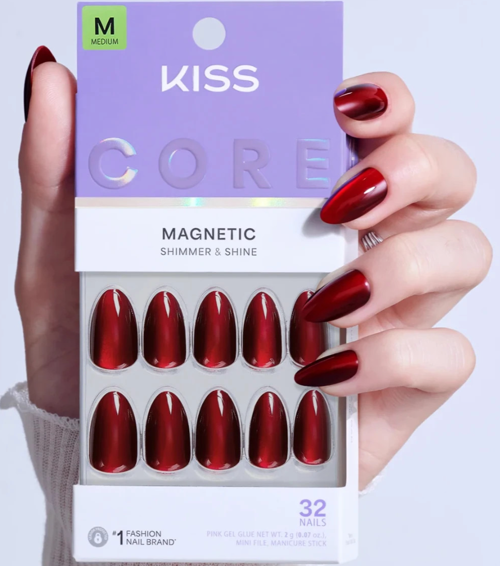 KISS CORE MAGNETIC GLUE ON FALSE NAILS MEDIUM LENGTH ALMOND SHAPE APPLE BLOSSOM