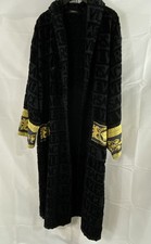 Versace Home Black Barocco Print Logo Jacquard Terry Cotton Bath Robe Size L