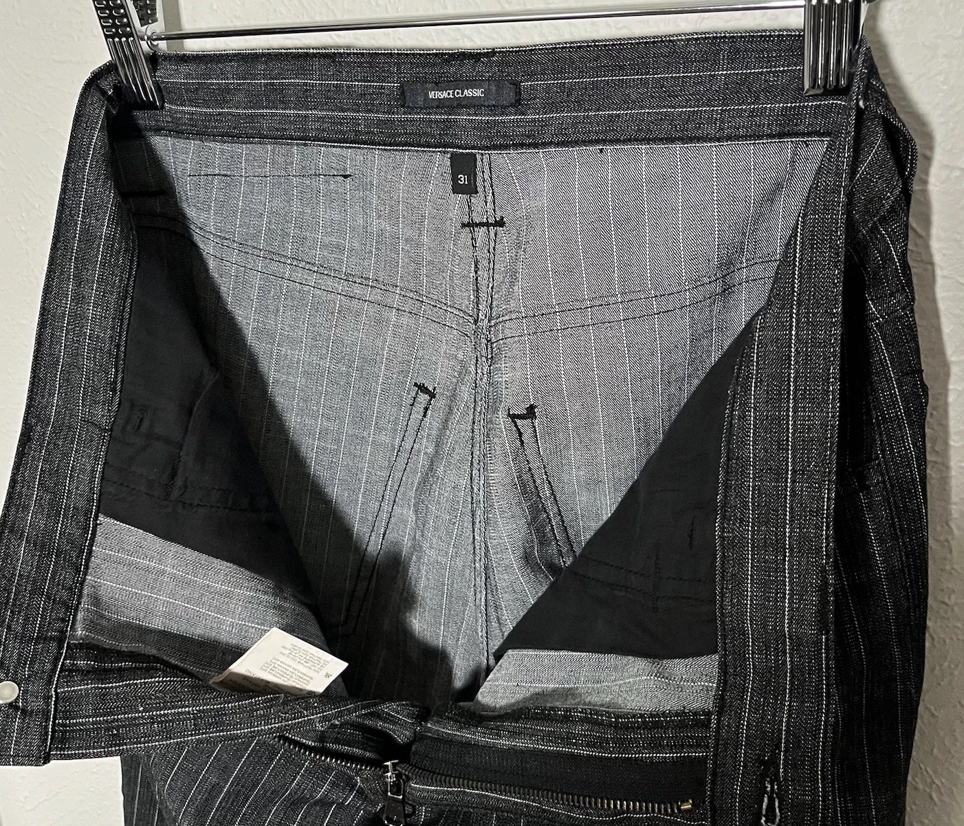 Pantalone uomo VINTAGE Versace Classic V2 cotone leggero 31x30 grigio gessato