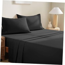 Bedding Bed Sheets Set - Soft Bed Sheets - Cooling Breathable Full Black