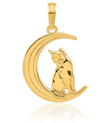 14K massives Gelbgold Medium Katze Mond Anhänger Halskette 24,6 mm 1 Zoll poliert