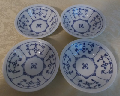 4 Jäger Eisenberg DDR Dessert Schalen Schälchen Original Blau Saks Strohblume