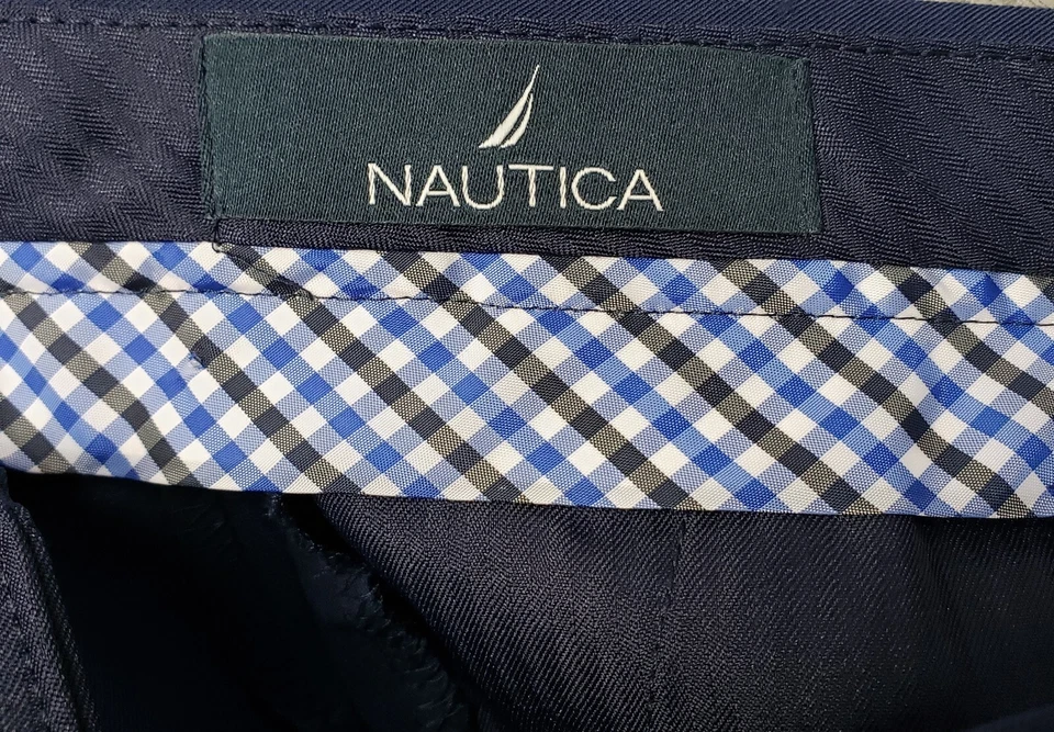 Nautica Pants Mens 32x32 Dress Stretch Flat Straight Navy Blue Slacks Trouser - Image 3 of 4