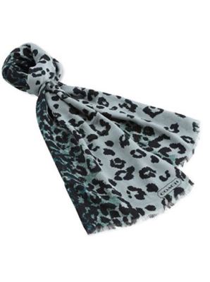 Coach 83769 Women's Ocelot Print Oblong Lightweight Woven Scarf Wrap Teal Ombre