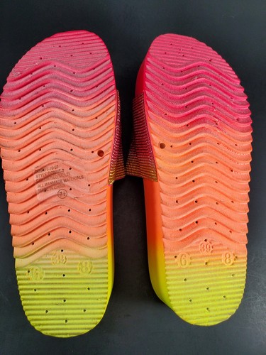 NWOT Platform Women's Neon Pink/Yellow/Orange Slides Rhinestone Size 7.5 - 8 Y2K - Picture 6 of 8