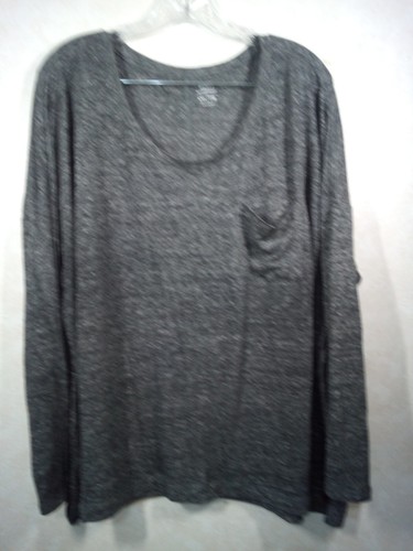 Old Navy Boyfriend Top Damen XXL grau Leinenmischung U-Ausschnitt Langarm