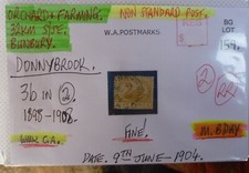 WEST AUSTRALIA POSTMARK ON SWAN STAMP- DONNYBROOK 3b in 2 1904