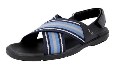 PRADA Leder Canvas Crisscross Slides Sandalen Schuhe 2X3024 Blau -  6 40