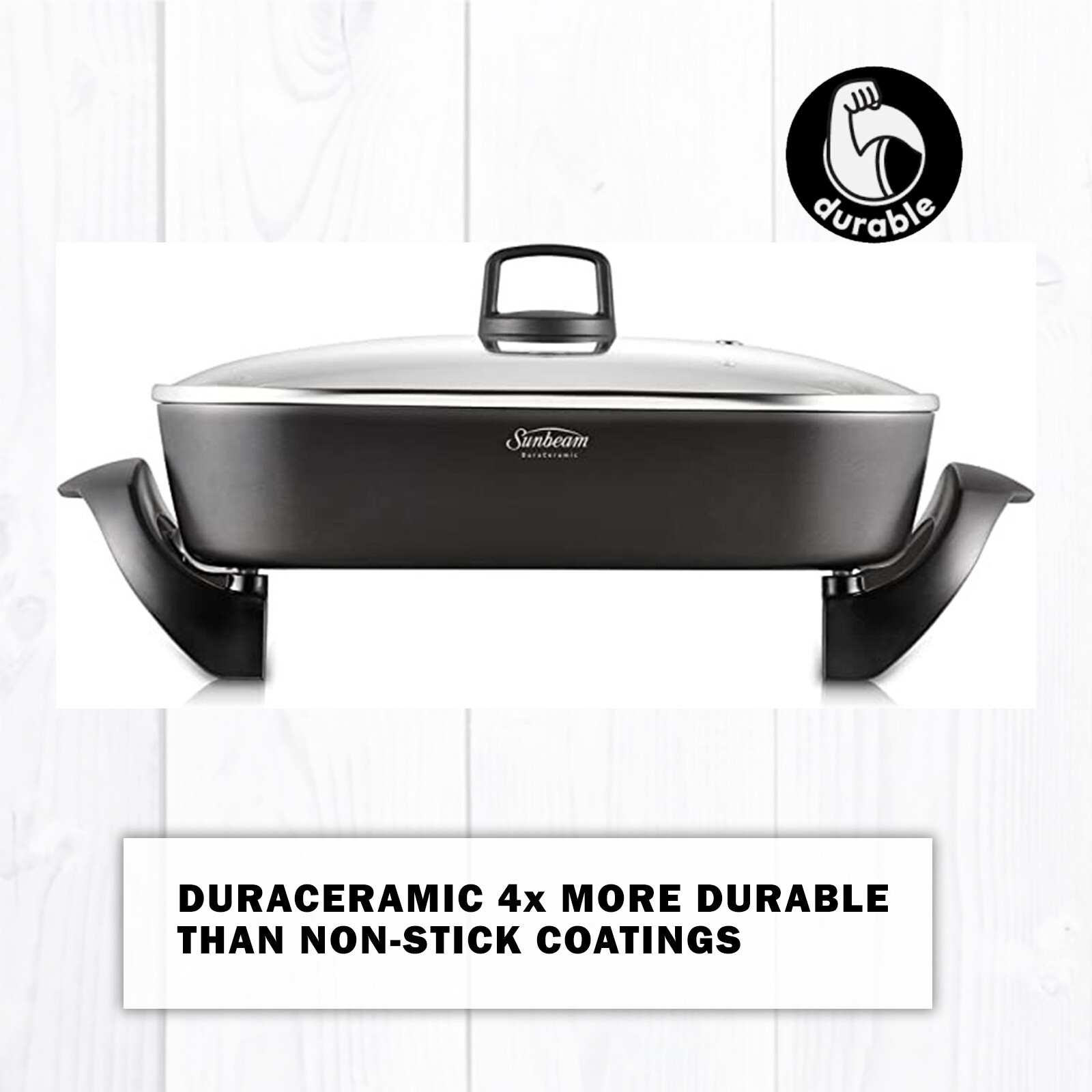 Sunbeam Electric Frypan DuraCeramic Non Stick 2400w Cooking Pan Kitchen