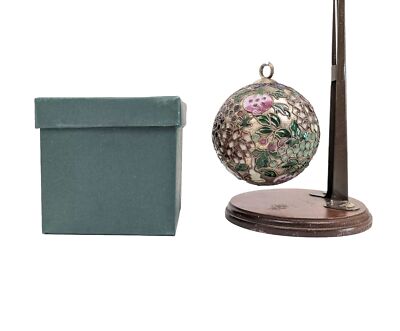 Victorian Enameling Cloisonné Lots Of Fruit Round 3'' Ornament w/Box NYCO Int.