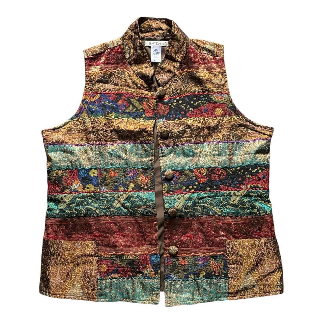 Travelsmith Patterned Multicolor Collared Button … - image 5