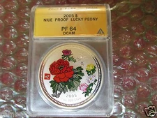 NIUE 2005 Lucky Peony Flower Series .999 Silver 1oz proof ANACS NGC PCGS pf pr64