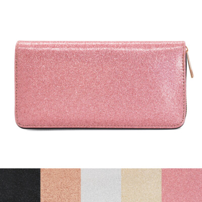 Premium Glitter Bling Smooth Vegan Leather Continental Zip Around Wallet