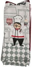 3 pc Same Kitchen Cotton Terry Towels Set 15" x 28" FAT CHEF, BON APPETIT, TBO