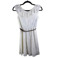 Star Ride Dress Girls Medium 10/12 Ivory Off White  Ruffled Lace Overlay Belted