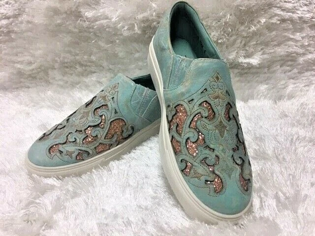 Ladies Corral Leather Sneakers E1564 Turquoise Pink Inlay