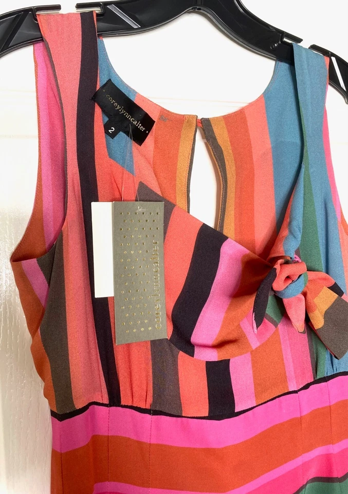 Vestido COREY LYNN CALTER Rosa Rayas Seda Vaina Cuello Atado 2 = XS Anthropologie Foto 3 de 4