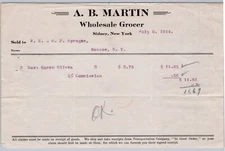 1914 Sidney, New York A.B. Martin Wholesale Grocer Vintage Billhead Receipt
