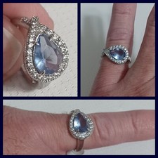 NEW Gorgeous Sterling Silver Ring Teardrop Blue Lab Tanzanite White Topaz Size 6