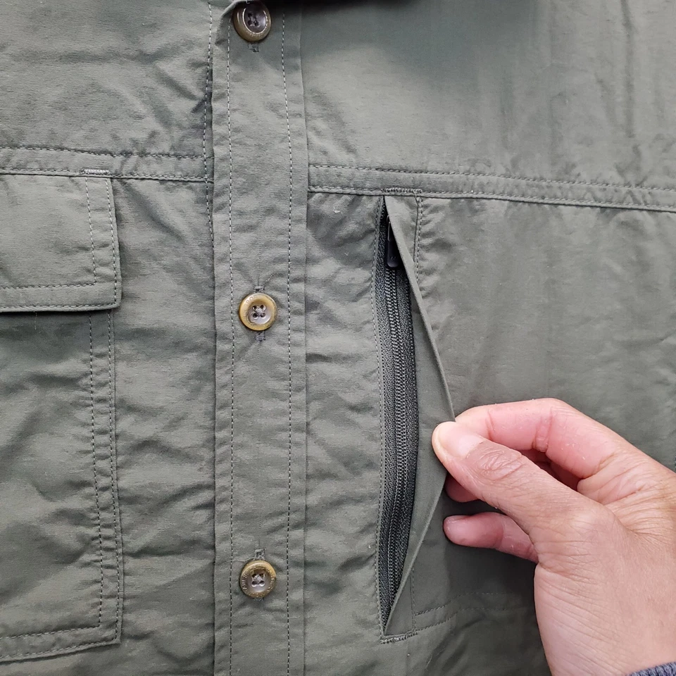 东山运动钓鱼衬衫男式大号绿色尼龙口袋纽扣 — 第 4/4 张图片