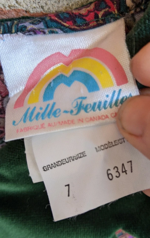 Vestido Vintage Mille Feuilles Niñas Talla 7 Verde Terciopelo Paisley Lazo Vacaciones Canadá Foto 4 de 4