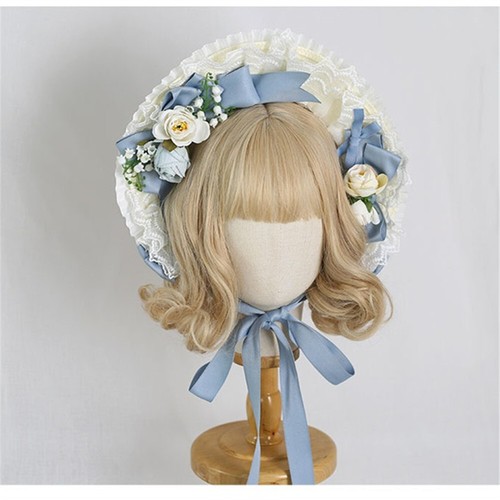 Victorian Women Poke Bonnet with Bows Florals Classic Lolita Girls Hat for Party