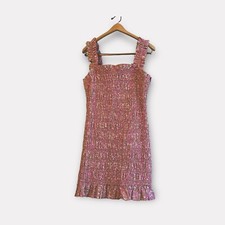 New With Tags Free the Roses Pink All Over Smocked Ruffles Mini Dress Sz L