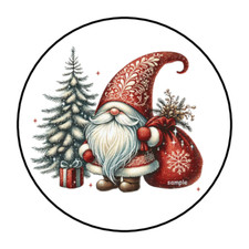 CHRISTMAS GNOME SANTA ENVELOPE SEALS LABELS STICKERS 1.5" ROUND FAVORS 30 