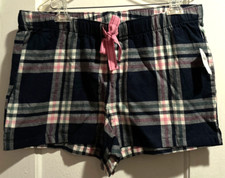 NWT Old Navy Flannel Boxer PJ Sleep Shorts Blue Pink Plaid Drawstring Sz L NWT