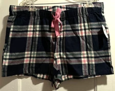 NWT  Old Navy Flannel Boxer PJ Sleep Shorts Blue Pink Plaid Drawstring Sz L NWT