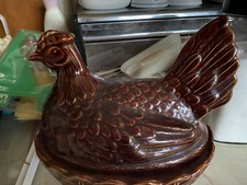 Vintage Ceramic Hen Egg Holder Brown Glaze Farmhouse Country Kitchen